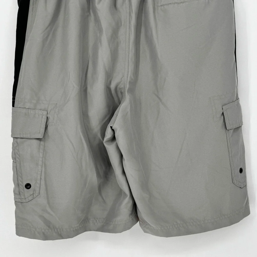 Men's Gray Cargo Swim Shorts with Black Accents NWT